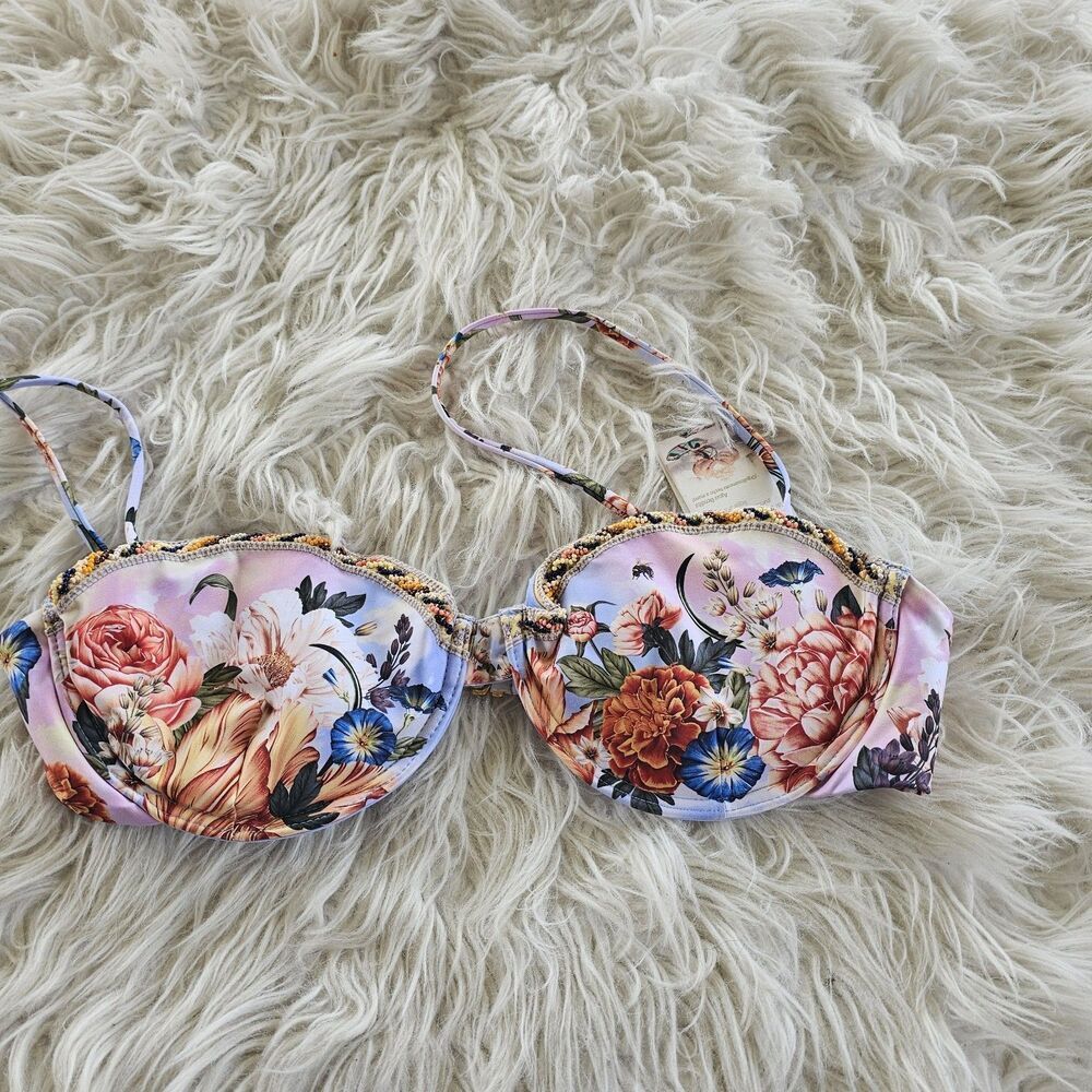 Agua Bendita Women's Size XL Nwt Irene Numan Beaded Underwire Swim Top Bikini
